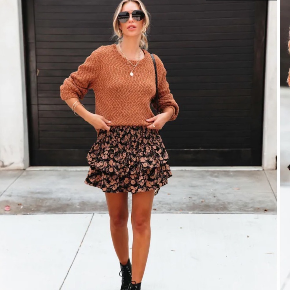 Floral Mini Skirt - Black and Brown